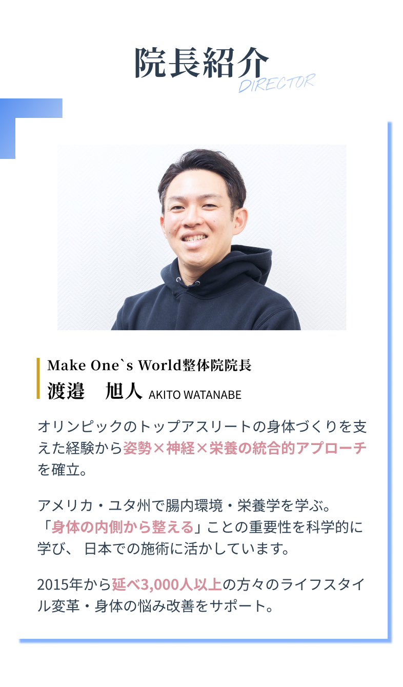 Make One’s World整体院 院長紹介